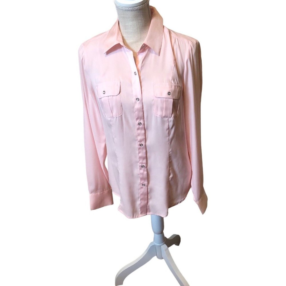 White House Black Market Women's Pastel Pink Button Up Blouse Long Sleeve Sz 4